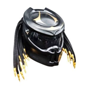 all matt black with golden tips predator style custom handmde motorcycle helmet right side