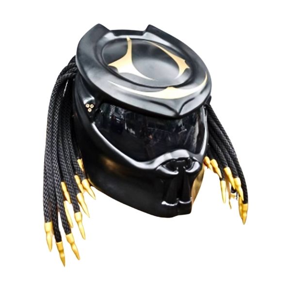 3_Matt-black-gold-predator-helmet b all matt black with golden tips predator style custom handmde motorcycle helmet right side