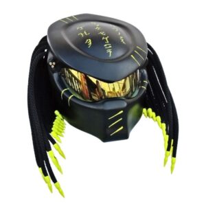 mattblack with yellow symbols predator custom handmade motorcycle helmet