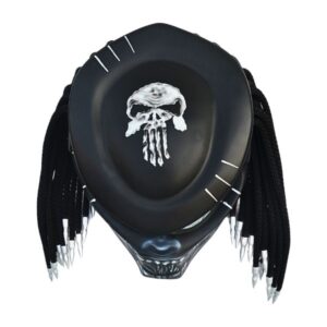 matt black with punisher predator style custom handmade motorcycle helmet top side