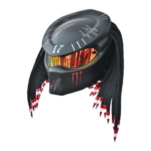 matt black with scars predator style custom handmade motorcycle helmet left side