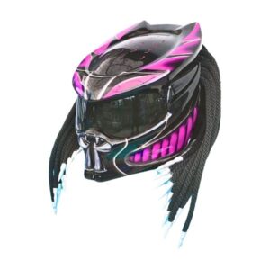 purple and black predator style custom handmade motorcycle helmet