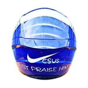 blue cool smiley with oakley glasses custom handmade motorcycle helmet back side