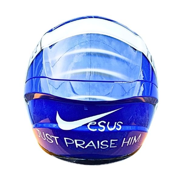 3_Navy blue-painting-helmet m blue cool smiley with oakley glasses custom handmade motorcycle helmet back side