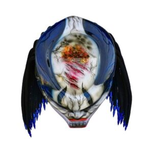 blue smiley predator style custom handmade motorcycle helmet top side