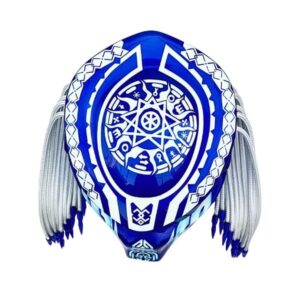 blue helmet with white dreadlock predator style custom handmade motorcycle helmet top side