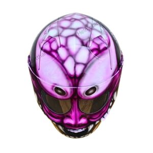 blue flower sugar skull piky kabuki style custom handmade motocycle helmet top side