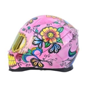 pinky sugar skull with teeth style custom handmade motorcycle helmet left side