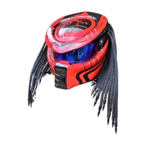 red with xxx predator style custom handmade motorcycle helmet left side