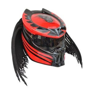 red predator with skull style custom handmade motorcycle helmet right side
