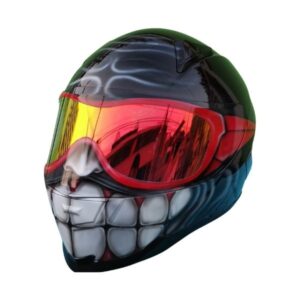 black with red oakley glasses custom handmade motorcycle helmet left