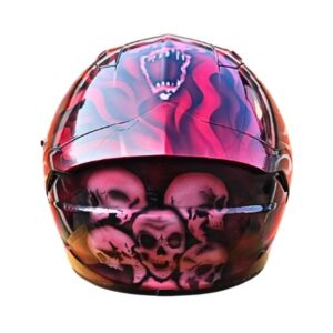 red ghost skull custom handmade motorcycle helmet back side