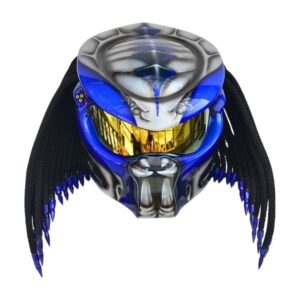 silver blue predator style custom handmde motorcycle helmet