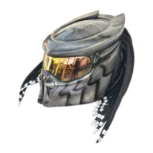grey predator style custom handmde motorcycle helmet left side