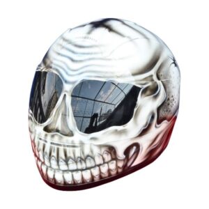 Black and white stripe skull teeth style handmade custom motorcycle helmet lrft side