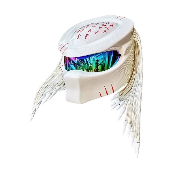 3_White-girl-predator-helmet a white predator style for woman custom handmade motorcycle helmet left side