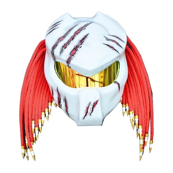 3_White-golden tip-predator-helmet n white with red dredlock predator style custom handmade motorcycle helmet
