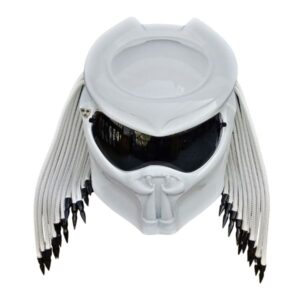 all white with black tips predator custom handmade motorcycle helmet top side