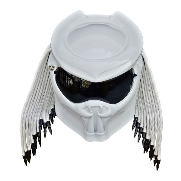 3_White-predator-helmet b all white with black tips predator custom handmade motorcycle helmet top side