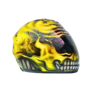 yellow with teeth ghost style custom handmade motorcycle helmet right side