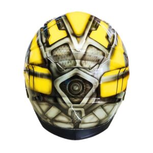yellow robot style custom handmade motorcycle helmet back side