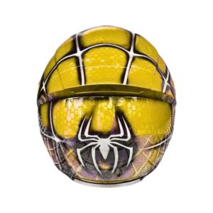 Yellow spiderman style custom handmade motorcycle helmet back side