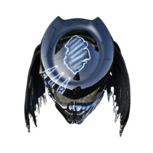 silver fang predator style custom handmade motorcycle helmet top side