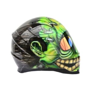 green funny man custom handmade motorcycle helmet right side