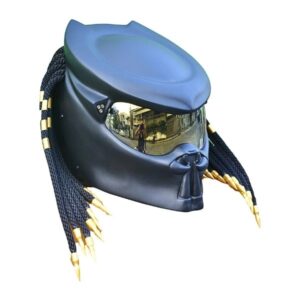 matt black with golden tips predator style custom handmade motorcycle helmet right side