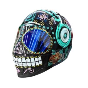 sugar skull with ear phone style custom handmade motocycle helmet left side