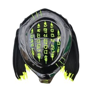 all solid black with light green symbols custom handmade motorcycle helmet top side