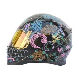 flower women sugar skull style custom handmade motorcycle helmet left side