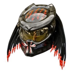 black with red symbols predator custom handmade motorcycle helmet left side