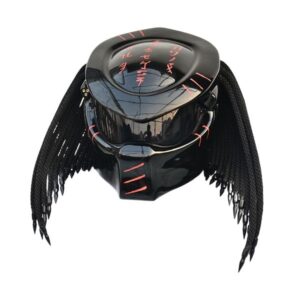 black and red symbols predator helmet style custom handmade motorcycle helmet left side