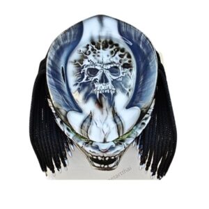yellow eyes ghost predator style custom handmade motorcycle helmet top side