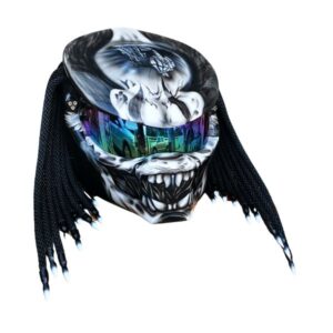 black and white super ghost predator style custom handmade motorcycle helmet right side