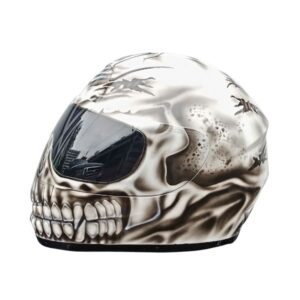 black and white teeth style custom handmade motocycle helmet left side