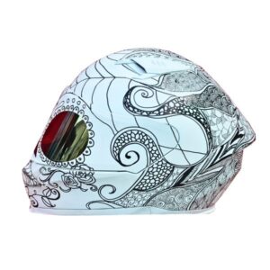 Black and white sugar skull style custom handmade motorcycle helmet left side