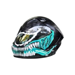turquoise and black venom custom handmade motorcycle helmet left side