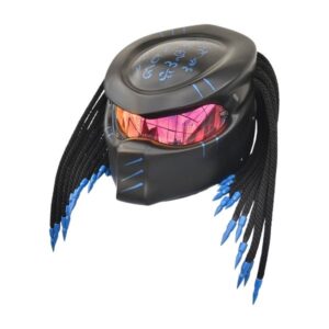 matt black with blue tips predator style custom handmade motorcycle helmet left side