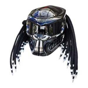 solid black with silver fang predator style custom handmade motorcycle helmet left side