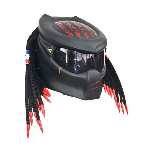 4_Five-stripes-predator-helmet m matt black with france flag predator style custom handmade motorcycle helmet right side