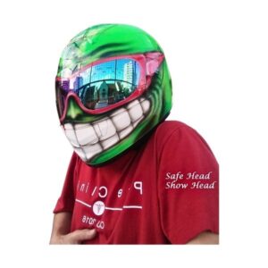 green ninja with oakley glasses smiley style handmade custom motorcycle helmet left side