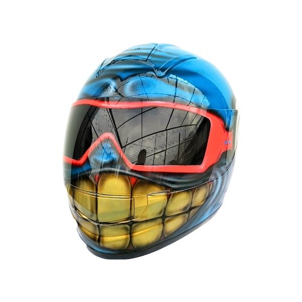 4_Gold-teeth-helmet a blue smiley with oakley glasses style custom handmade motorcycle helmet left side