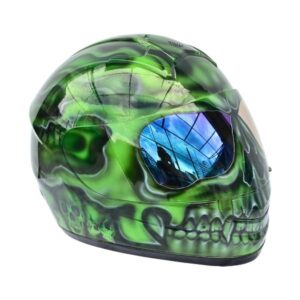 green ninja with teeth style handmade custom motorcycle helmet right side