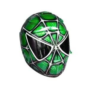 green spiderman style custom handmade motorcycle helmet right side