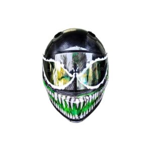green and black venom custom handmade motorcycle helmet front