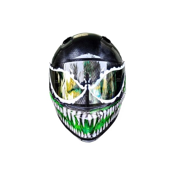 4_Green-venom-helmet f green and black venom custom handmade motorcycle helmet front