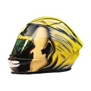 yellow handsome man style custom handmade motorcycle helmet left side