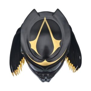 all matt black with golden tips predator style custom handmde motorcycle helmet top side